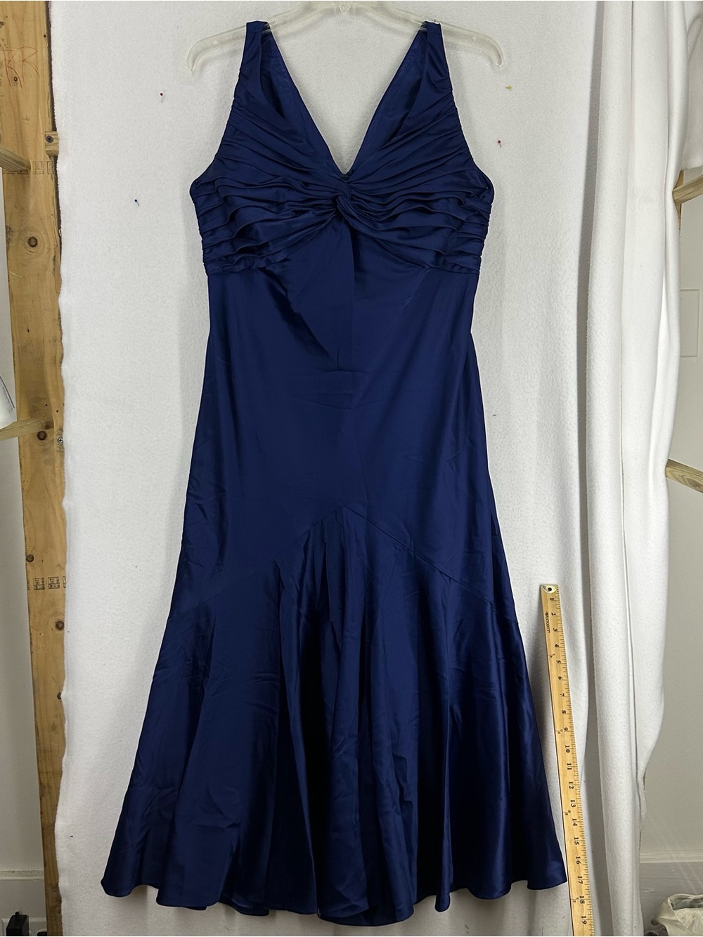 Lane Bryant Satin Ruched Maxi Dress Women’s 14 Blue V Neck Formal Y2K NWT